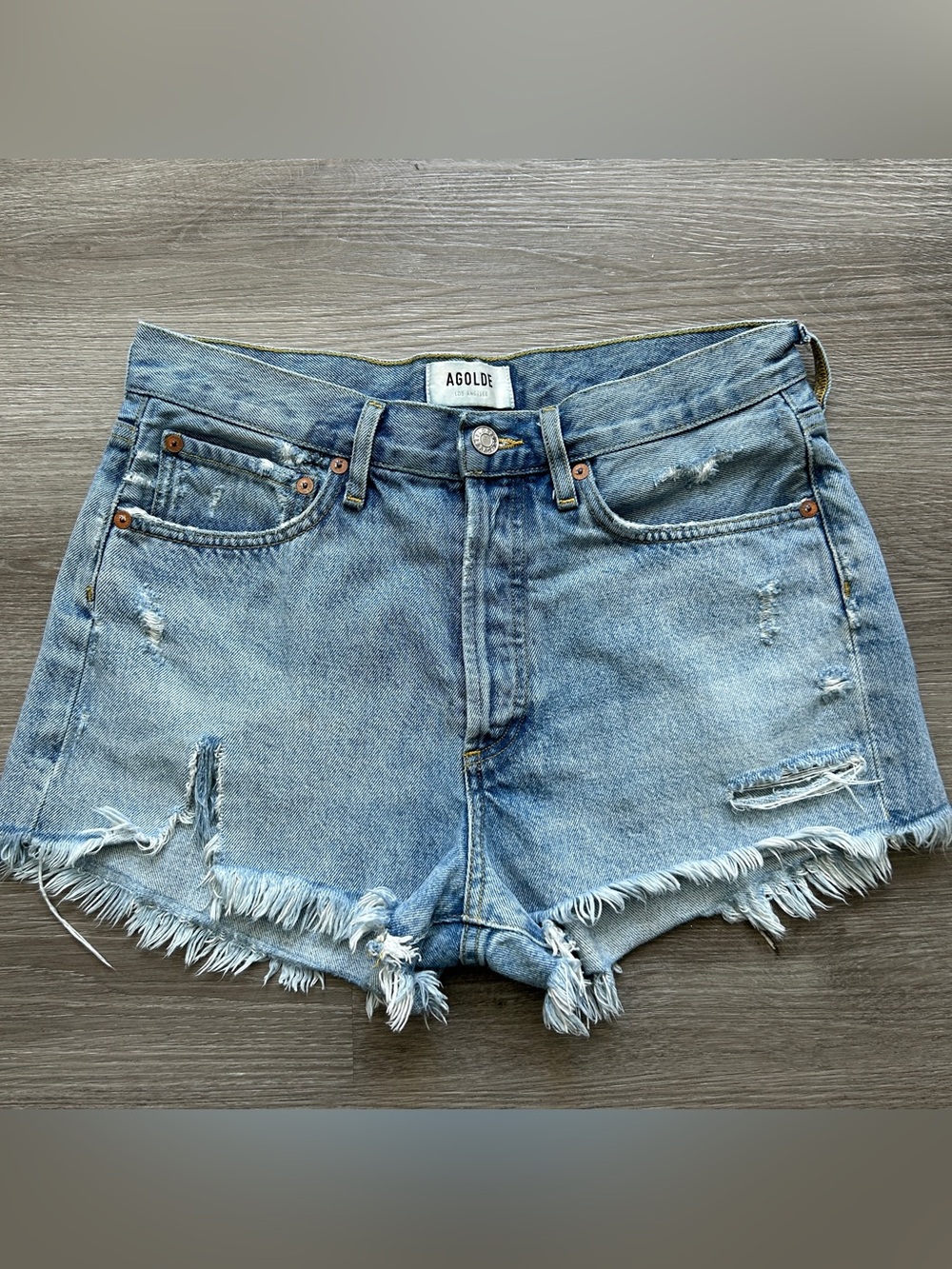 Agolde Parker High Rise Cutoff Distressed Denim Shorts Swapmeet Womens 27